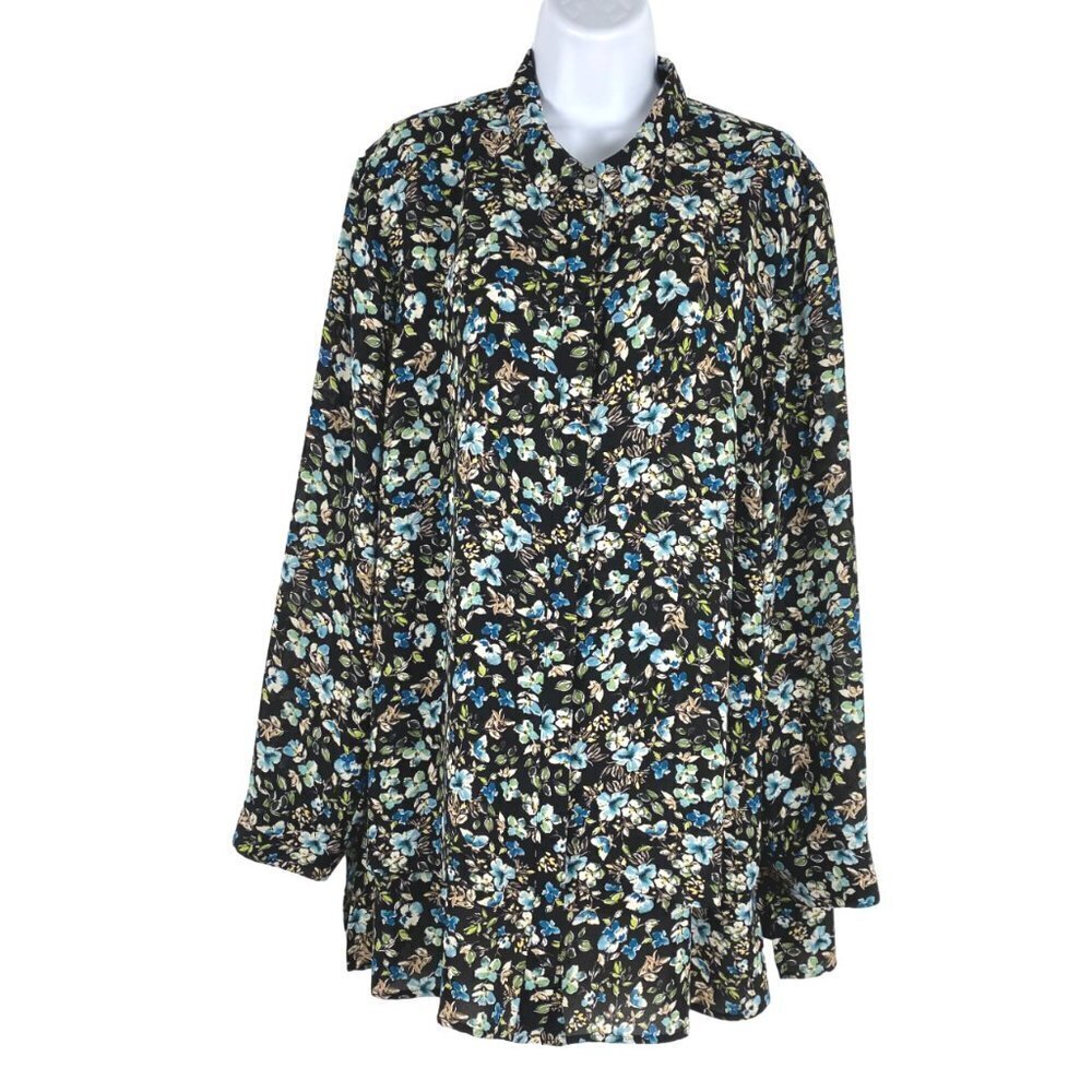 J. Jill Double Layer Shirt Women's XL Floral Long‎ Sleeve Multicolored Flawed